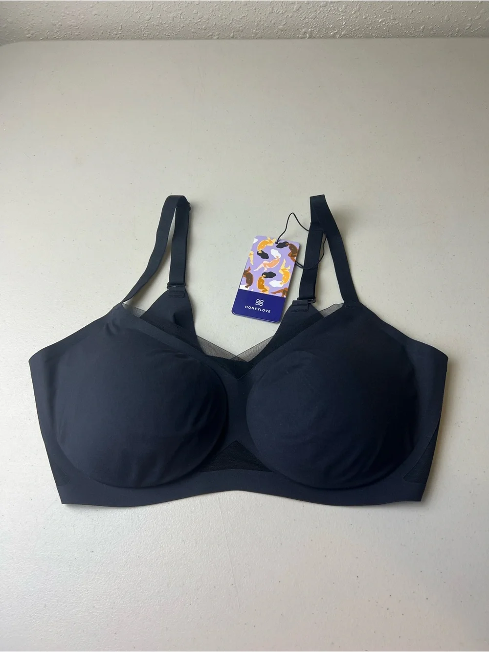 Honey Love NWT XL 38D 38DD E Black Crossover Wireless Bra
